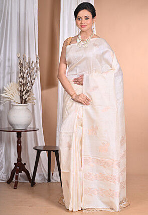 Handloom Pure Tussar Silk Saree in Cream