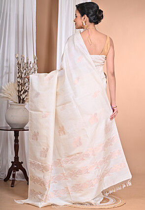 Handloom Pure Tussar Silk Saree in Cream