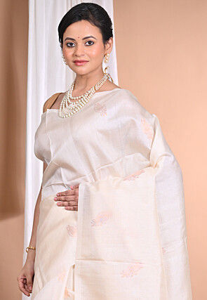 Handloom Pure Tussar Silk Saree in Cream