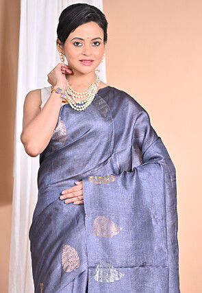 Handloom Pure Tussar Silk Saree in Grey