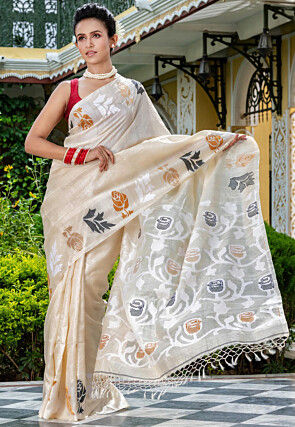 Handloom Pure Tussar Silk Saree in Off White