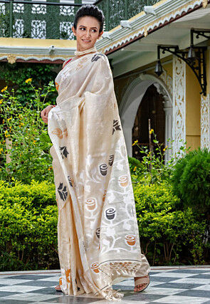 Handloom Pure Tussar Silk Saree in Off White