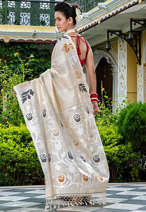 Handloom Pure Tussar Silk Saree in Off White