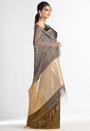 Handloom Tissue Saree in Grey and Old Gold