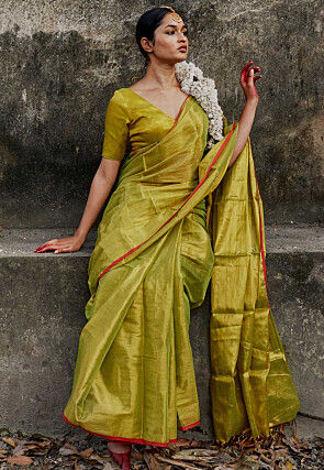 Handloom Tissue Saree in Light Green