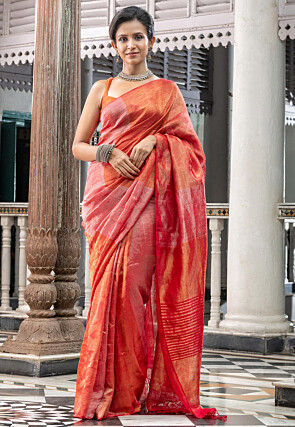 Handloom Tissue Saree in Orange