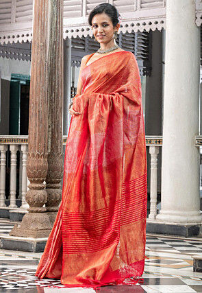 Handloom Tissue Saree in Orange