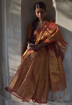 Handloom Tissue Saree in Orange