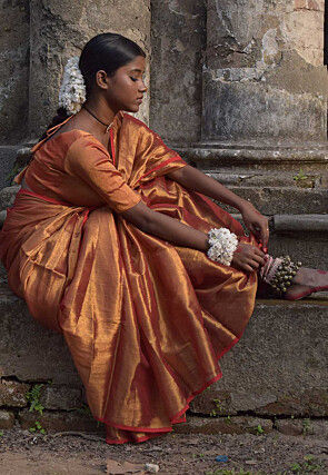 Handloom Tissue Saree in Orange
