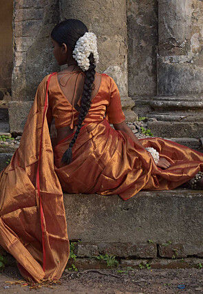 Handloom Tissue Saree in Orange