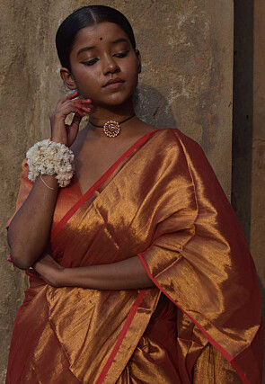 Handloom Tissue Saree in Orange