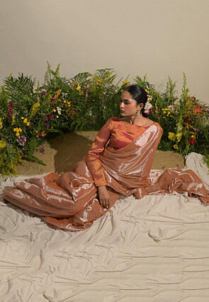 Handloom Tissue Saree in Pastel Orange