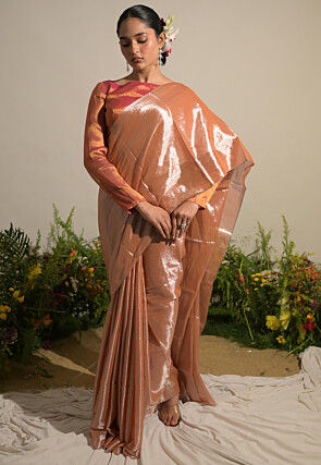Handloom Tissue Saree in Pastel Orange