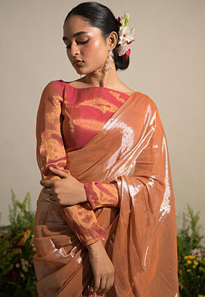 Handloom Tissue Saree in Pastel Orange