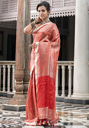 Handloom Tissue Saree in Peach