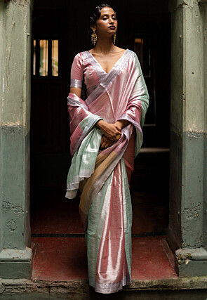 Handloom Tissue Saree in Pink and Multicolor