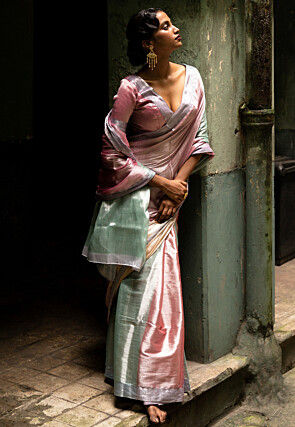 Handloom Tissue Saree in Pink and Multicolor