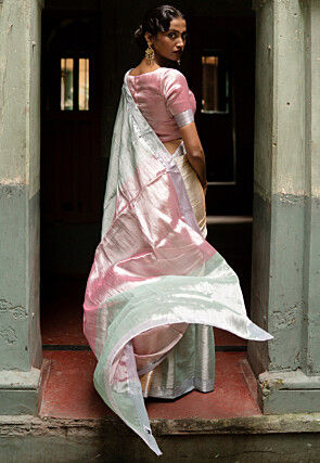 Handloom Tissue Saree in Pink and Multicolor