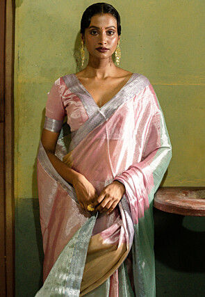 Handloom Tissue Saree in Pink and Multicolor