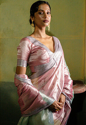 Handloom Tissue Saree in Pink and Multicolor