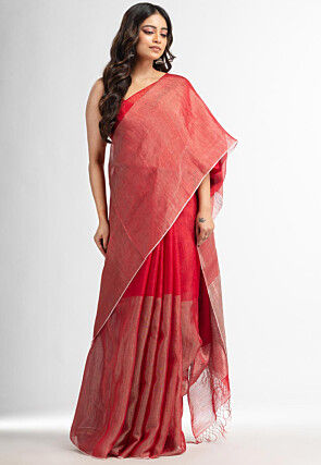 Handloom Tissue Saree in Red