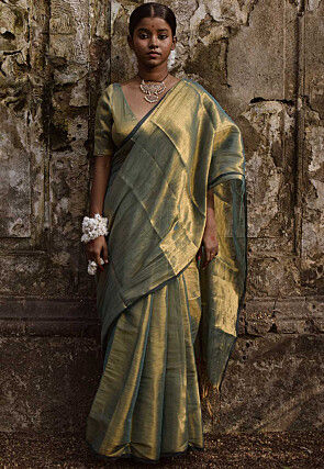 Handloom Tissue Shimmer Saree in Sea Green