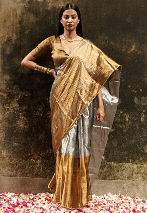 Handloom Tissue Shimmer Saree in Silver and Bronze
