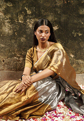 Handloom Tissue Shimmer Saree in Silver and Bronze