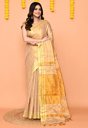 Handloom Tissue Silk Saree in Beige
