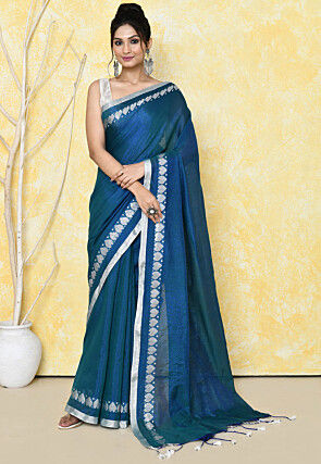 Handloom Tissue Silk Saree in Teal Blue