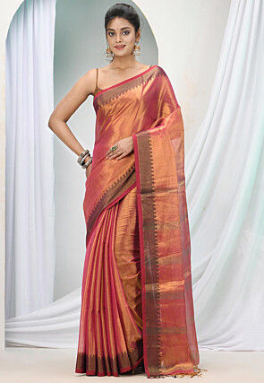 Handloom Zari Cotton Saree in Light Orange