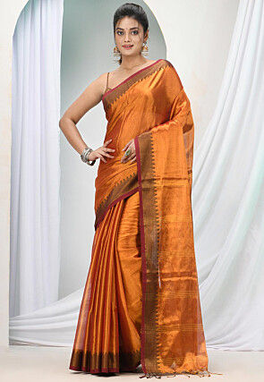 Handloom Zari Cotton Saree in Mustard
