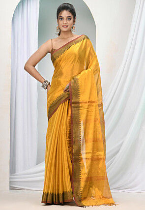 Handloom Zari Cotton Saree in Yellow
