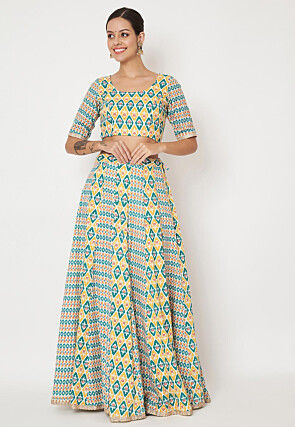 Ikat Print Cotton Skirt in Multicolor