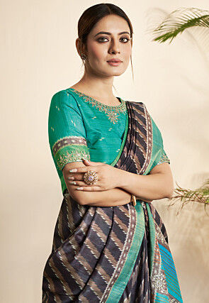 Ikat Printed Art Silk Saree in Black