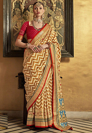 Ikat Printed Art Silk Saree in Mustard