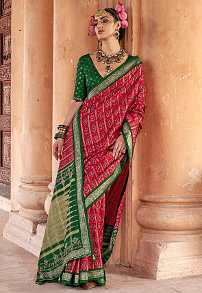 Ikat Printed Art Silk Saree in Red