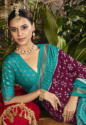 Ikat Printed Art Silk Saree in Violet