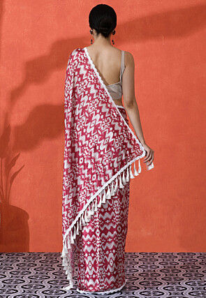 Ikat Printed Chinon Chiffon Saree in Maroon