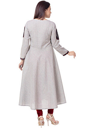 Ikat Woven Cotton A Line Suit in Grey