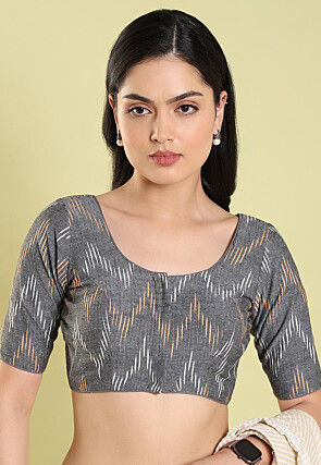 Ikat Printed Cotton Blouse in Grey