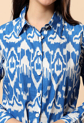 Ikat Printed Cotton Co Ord Set in Blue