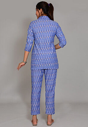 Ikat Printed Cotton Co Ord Set in Light Blue