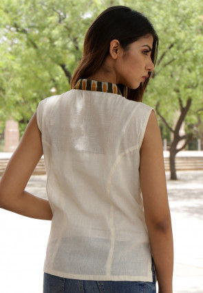 Ikat Printed Cotton Jacket Style Top in Off White