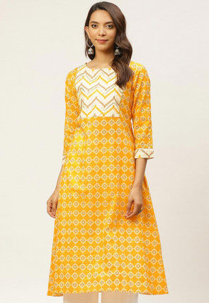 Ikat Printed Cotton Kurta in Yellow