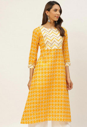 Ikat Printed Cotton Kurta in Yellow