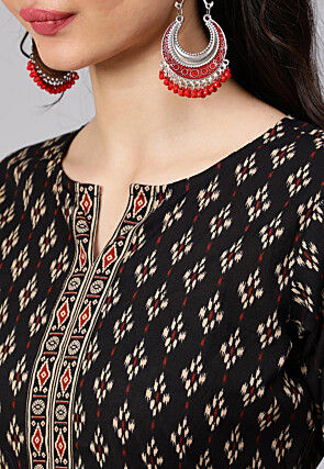 Ikat Printed Cotton Pakistani Suit in Black