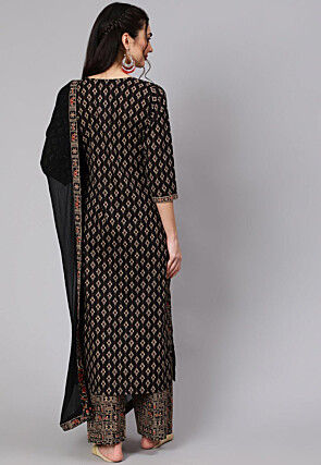 Ikat Printed Cotton Pakistani Suit in Black