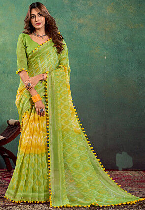 Ikat Printed  Cotton Saree in Light Green