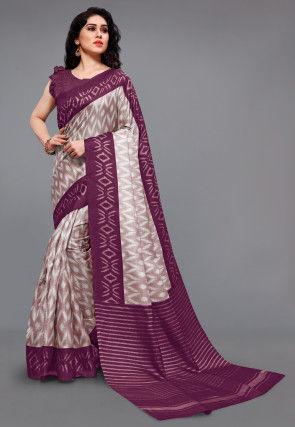 Ikat Printed Cotton Silk Saree in Old Rose and Wine